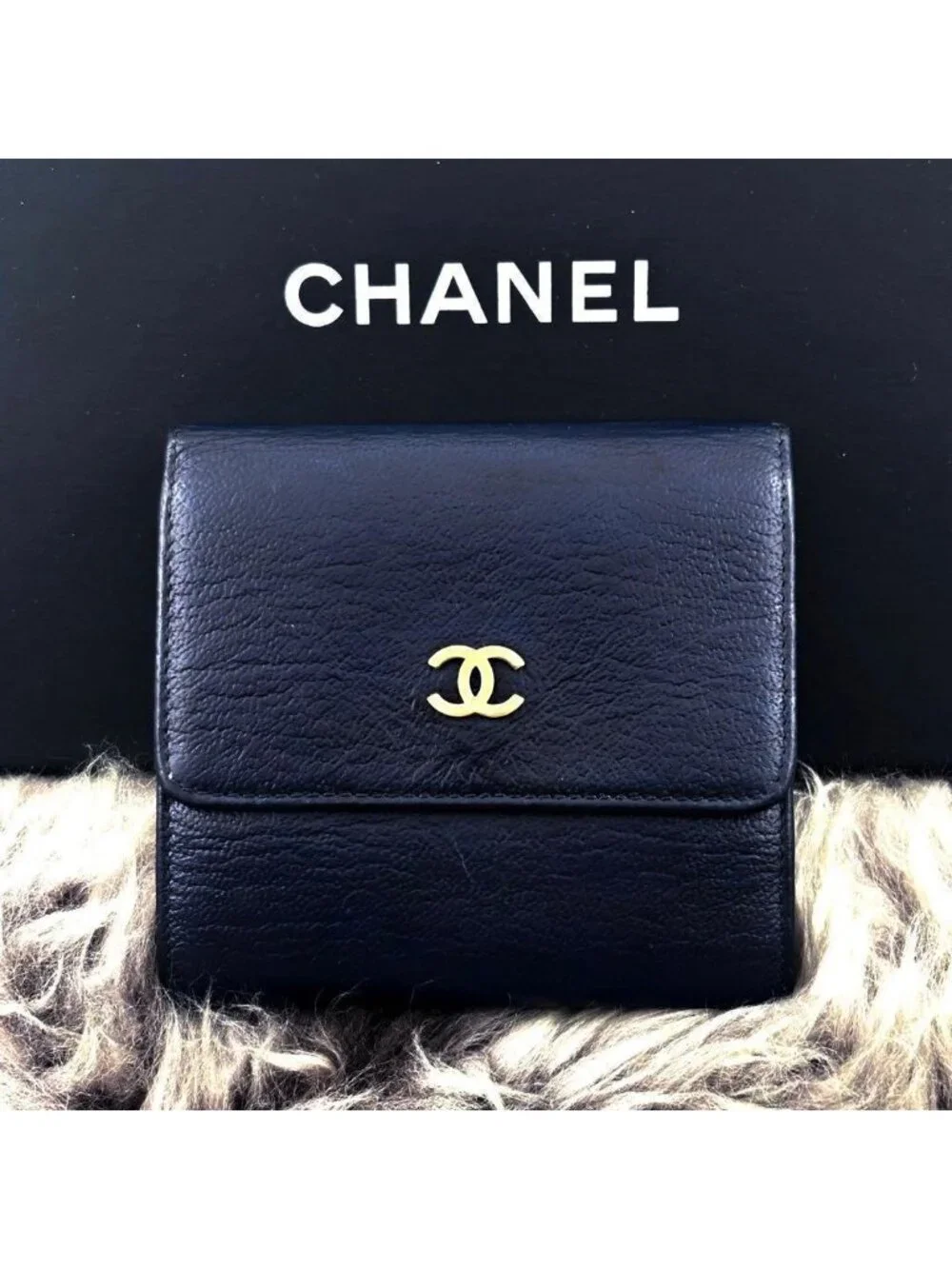 Chanel Wallet CC Logo Hook Trifold Navy